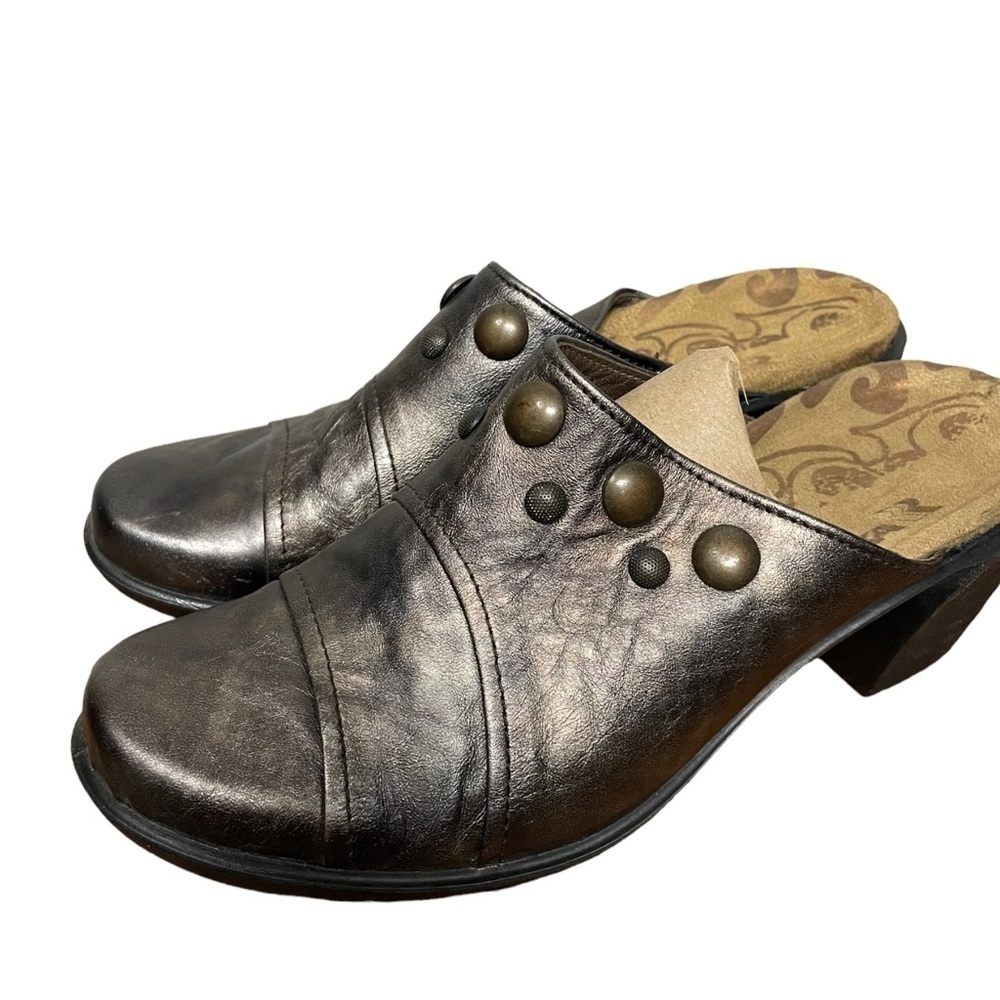 Romika Copper Pewter Leather Studded Wedge Mule Size 37